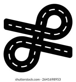 Two loop road tracks solid icon, making road concept. Vector graphics. Road construction project plan sign on white background, style mobile or design