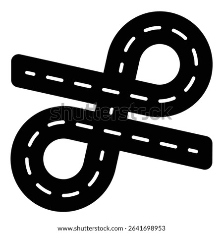 Two loop road tracks solid icon, making road concept. Vector graphics. Road construction project plan sign on white background, style mobile or design
