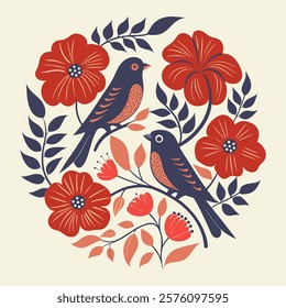 two love bird with floral design vector illustration