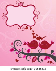 Two love birds sharing an intimate moment. Valentine card, love message.