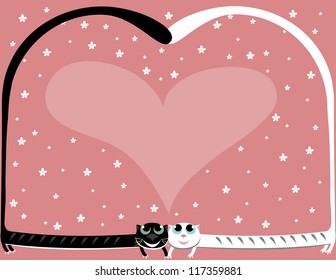 two love cat on wedding with heart and many flowers