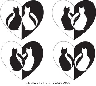 Two in love cats and heart are in a few variants
