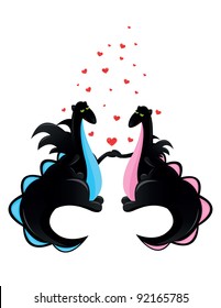 two love dragon with many small heart