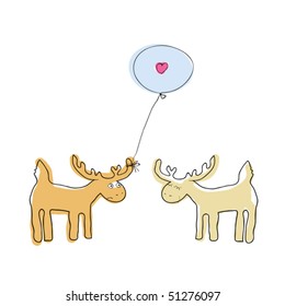 Two love elk. Cute doodle.