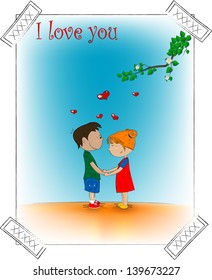 Two in love. Fun background. Vector