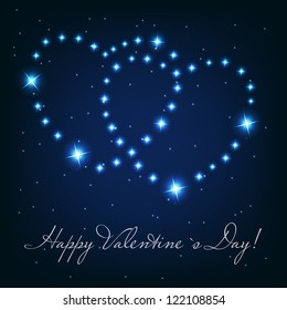Two love heart from beautiful bright stars on the background of cosmic sky