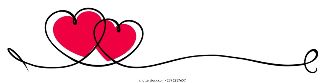 Two love heart sign, drawn heart in thin line isolated, scribble shape design for greeting invitation, wedding love, valentines, women, mother day, pregnant, birthday or charity - stock vector