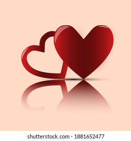 Two love hearts with reflex on floor. 