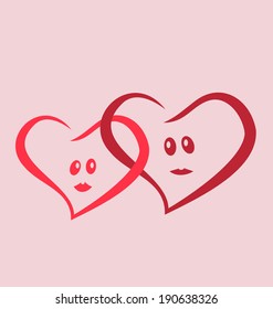 two love hearts together pink style. vector illustration