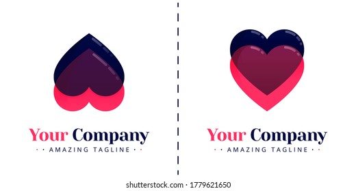 Two love logos that overlap one another with transparent and gradation backgrounds. Templates can be used for corporate, apps, events, poster, brochure, invitation, greeting card, website, banner