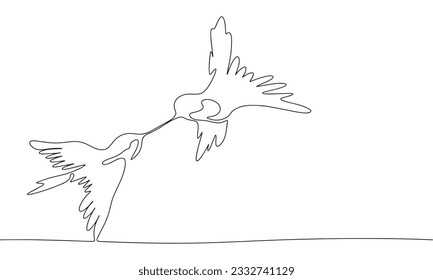 Two love martins. One line continuous Valentines Day banner concept. Line art, outline, minimal vector illustration.