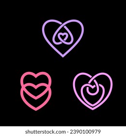 Two love monoline hearts logo one line. logo sign vector Romantic illustration