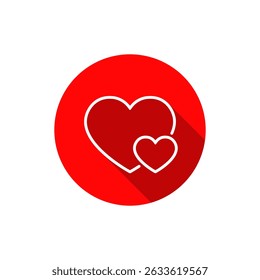 Two love outline icon with long shadow. Couple heart, romantic sign symbol