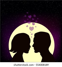 Two in love people in front of the moon 
