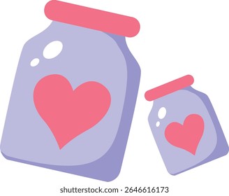  Two love potion bottles with heart symbols in purple and pink, representing magic love elixirs in cute flat Valentine’s themed design.