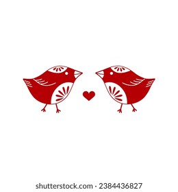 two love red bird with heart. Valentine's day bird. Bird day