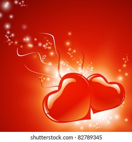 Two love red hearts over bright background