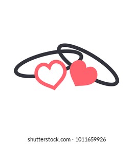 Two love rings icon with red hearts. Vector illustration for Valentine`s Day on white background. EPS10
