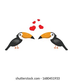 two love toucan with hearts.vector illustration.