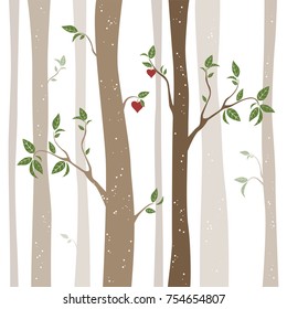 Two in love trees in a forest in spring time. Vector illustration 