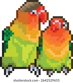 Two Lovebird kissing, pixel art, eps 10 illustation