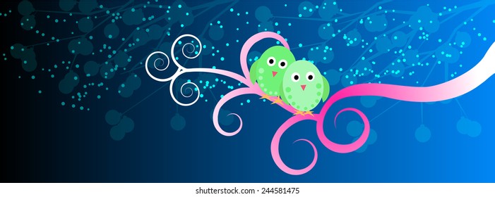 Two lovebirds on the tree branch- time line cover-Vector illustration 