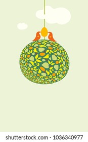 Two lovely birds with the egg on the top of Earth. Symbol of spring, Easter, awakening pregnancy or fertility.