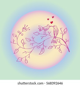 Two lovely birds on a tree branch 