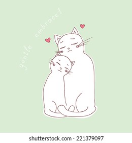 two lovely cat, cuddling. vector illustration.