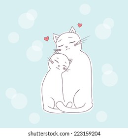 two lovely cat, cuddling. vector illustration. 