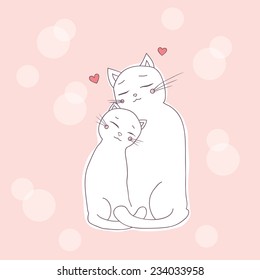 two lovely cat, cuddling. vector illustration.