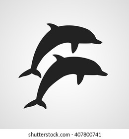 Two lovely dolphins jumping vector icon, Dolphin sign, happiness symbol. Love dolphin. Environment friendly logo