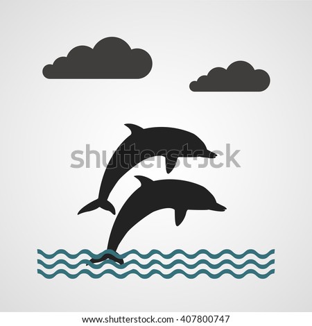 Two lovely dolphins jumping vector icon, Dolphin sign, happiness symbol. Love dolphin. Environment friendly logo