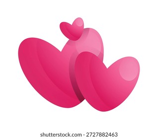 Dos corazones encantadores de Ilustración vectorial rosa. Día de San Valentín, amor, romance, pasión, corazón. Elemento decorativo del gradiente para el diseño, Clipart, Anuncio, boda, día de fiesta. Aislado en un fondo blanco.