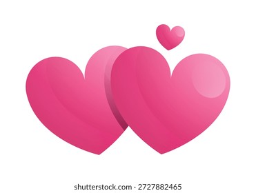 Dos corazones encantadores de Ilustración vectorial rosa. Día de San Valentín, amor, romance, pasión, corazón. Elemento decorativo del gradiente para el diseño, Clipart, Anuncio, boda, día de fiesta. Aislado en un fondo blanco.