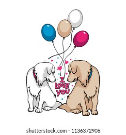 Two lovely labradors looking at each other
