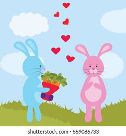 Two lovely rabbit in nature. Valentine