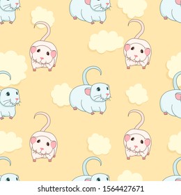 two lovely rats on cheese background, cute cartoon drawing seamless pattern, editable vector illustration for paper, fabric, textile, decoration