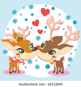 Two lovely reindeer in love on winter