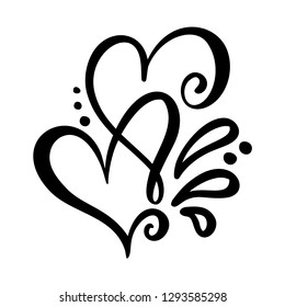 Two lover calligraphic hearts. Handmade vector calligraphy. Decor for greeting card, mug, photo overlays, t-shirt print, flyer, poster design