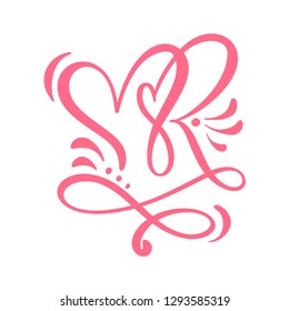 Two lover calligraphic hearts. Handmade vector calligraphy. Decor for greeting card, mug, photo overlays, t-shirt print, flyer, poster design