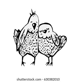 Two, the lovers the birds. Black-and-white illustrations.