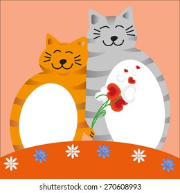 two lovers cat with flowers of hearts