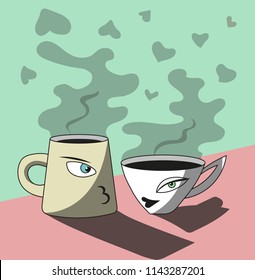 Two lovers cups of coffee.  Vector illustration.
