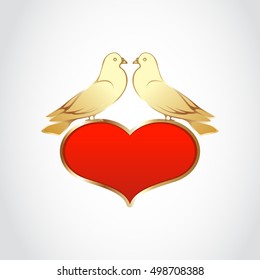 Two lovers doves on a red heart 
