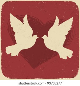 Two lovers doves. Retro styled illustration, vector, EPS10