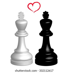 Two lovers at each other the chess king of different races and warring camps. All isolated.