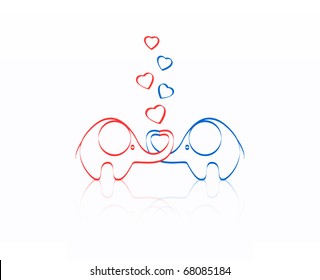two lovers an elephant  kept  heart isolated on white background EPS