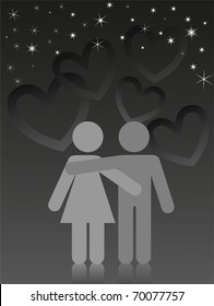 two lovers are embracing under a starry sky