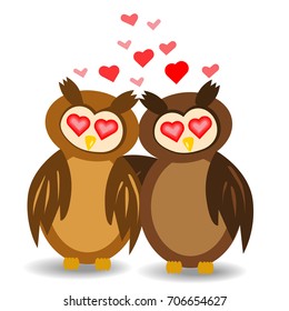 Two lovers embracing the wings of an owl. Eyes of the heart